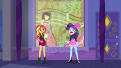 Size: 1280x720 | Tagged: safe, screencap, rarity, sunset shimmer, display of affection, equestria girls, equestria girls series, g4, crying, makeup, marshmelodrama, running makeup