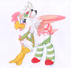 Size: 1000x958 | Tagged: safe, artist:foxxy-arts, oc, oc only, classical hippogriff, hippogriff, clothes, socks, solo, striped socks, traditional art