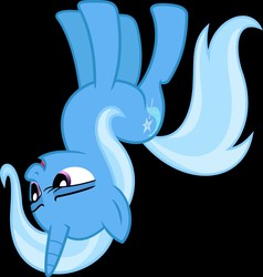 Size: 1280x1342 | Tagged: safe, trixie, pony, unicorn, g4, no second prances, black background, female, mare, simple background, smiling, solo, upside down