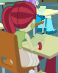 Size: 251x317 | Tagged: safe, screencap, aqua blossom, rose heart, a little birdie told me, equestria girls, g4, my little pony equestria girls: better together, background human, cropped, op i can't see shit, pantshoes, solo focus