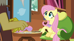 Size: 1280x720 | Tagged: safe, screencap, discord, fluttershy, pony, discordant harmony, g4, cup, sandwich crust, smiling, teacup