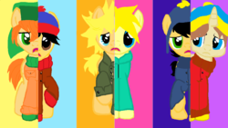 Size: 1023x576 | Tagged: safe, artist:puprocks, pony, butters stotch, clothes, craig tucker, eric cartman, hat, kyle broflovski, male, ponified, south park, stan marsh, tweek tweak, what my cutie mark is telling me