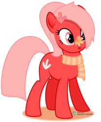 Size: 2000x2404 | Tagged: safe, artist:arifproject, oc, oc only, oc:downvote, pony, derpibooru, g4, clothes, cute, derpibooru ponified, hairclip, high res, leaf, meta, ocbetes, ponified, ponytail, scarf, simple background, solo, transparent background, vector, white outline