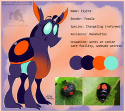 Size: 854x768 | Tagged: safe, artist:ruby-orca-616, oc, oc only, beetle, changedling, changeling, insect, changedling oc, purple changeling, reference sheet, solo