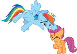 Size: 9192x6400 | Tagged: safe, artist:parclytaxel, rainbow dash, scootaloo, pegasus, pony, campfire tales, g4, .svg available, absurd resolution, female, filly, flying, gritted teeth, happy, mare, noogie, scootalove, simple background, smiling, transparent background, vector