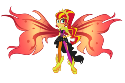Size: 1280x853 | Tagged: dead source, safe, artist:wubcakeva, sunset shimmer, equestria girls, g4, my little pony: equestria girls: sunset shimmer's time to shine, boots, clothes, female, hand on hip, high heel boots, rainbow rocks outfit, shoes, simple background, smiling, solo, transparent background