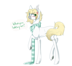 Size: 2224x2054 | Tagged: safe, artist:holoriot, oc, oc only, oc:ren, earth pony, pony, blushing, clothes, cross-popping veins, femboy, high res, male, raised hoof, scarf, simple background, solo, stallion, transparent background, trap, underhoof