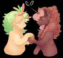 Size: 5648x5228 | Tagged: safe, artist:bewarethemusicman, oc, oc only, oc:caramel creme, oc:rain dancer, earth pony, pony, unicorn, absurd resolution, blushing, cloven hooves, female, freckles, lesbian, unshorn fetlocks