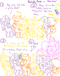 Size: 4779x6013 | Tagged: safe, artist:adorkabletwilightandfriends, apple bloom, pinkie pie, scootaloo, sweetie belle, earth pony, pegasus, pony, unicorn, comic:adorkable twilight and friends, g4, absurd resolution, adoracreepy, adorkable friends, cellphone, comic, creepy, cute, cutie mark crusaders, female, filly, glowing, glowing horn, group, group photo, horn, humor, lineart, magic, magic aura, phone, photobomb, selfie, slice of life, smartphone, telekinesis