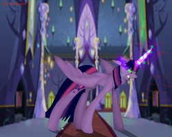 Size: 5000x4000 | Tagged: safe, artist:zarinarose912, twilight sparkle, alicorn, pony, g4, absurd resolution, angry, corrupted, crying, curved horn, dark magic, evil twilight, horn, magic, nightmare twilight, nightmarified, sombra eyes, twilight sparkle (alicorn)