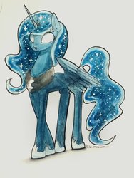 Size: 600x799 | Tagged: safe, artist:penny-wren, princess luna, alicorn, pony, g4, female, glowing eyes, solo, traditional art, watercolor painting