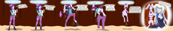 Size: 5572x1000 | Tagged: safe, artist:tfsubmissions, starlight glimmer, trixie, rabbit, equestria girls, g4, beanie, bunnified, bunny out of the hat, butt, clothes, comic, dialogue, hat, leotard, magic trick, open mouth, pants, plot, portal, shirt, species swap, speech bubble, speech change, top hat, transformation, transformation sequence, unamused, vest