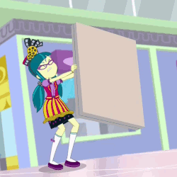 Size: 900x900 | Tagged: safe, screencap, juniper montage, equestria girls, equestria girls specials, g4, mirror magic, angry, animated, bracelet, clothes, female, gif, glasses, hat, jewelry, loop, pigtails, shoes, skirt, socks, solo, usherette
