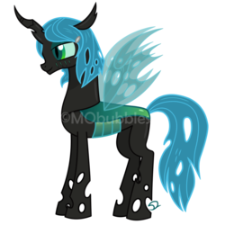 Size: 1024x1024 | Tagged: safe, artist:mobubbles, oc, oc only, oc:rosemary, changeling, changeling queen, a canterlot wedding, g4, carapace, changeling oc, changeling queen oc, daughter of chrysalis, female, hairclip, holes, horn, not queen chrysalis, offspring, parent:queen chrysalis, watermark, wings