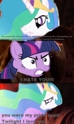Size: 800x1344 | Tagged: safe, artist:brandonale, edit, princess celestia, twilight sparkle, alicorn, pony, g4, 1000 years in photoshop, 2005, anakin skywalker, angry, comic, crossover, dialogue, doom the movie, misspelling, needs more jpeg, obi wan kenobi, star wars, star wars: revenge of the sith, this will end in incineration, twilight is anakin, twilight sparkle (alicorn)