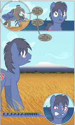 Size: 2000x3301 | Tagged: safe, artist:mlp-silver-quill, oc, oc only, oc:clutterstep, oc:imani, earth pony, elephant, pony, comic:imani, africa, african, beach, bloodshot eyes, climbing, f-bomb incoming!, high res, lip bite, mountain, ocean, red eyes, savanna