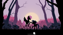 Size: 1280x720 | Tagged: safe, artist:simonk0, oc, oc only, pegasus, pony, boop, commission, duo, forest, scenery, silhouette