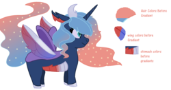 Size: 1024x537 | Tagged: safe, artist:mbirnsings71, oc, oc only, changepony, hybrid, pony, colored wings, contest entry, female, gradient mane, gradient wings, mare, next generation, offspring, parent:pharynx, parent:princess luna, parents:lunarynx, simple background, solo, starry mane, white background