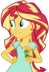 Size: 1407x2048 | Tagged: safe, artist:thebarsection, edit, edited screencap, screencap, sunset shimmer, equestria girls, equestria girls specials, g4, my little pony equestria girls: dance magic, background removed, bottle, clothes, confused, drink, fanta, female, not a vector, simple background, solo, transparent background