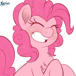 Size: 2000x2000 | Tagged: safe, artist:fluffyxai, pinkie pie, earth pony, pony, g4, chest fluff, cute, diapinkes, eyes closed, female, high res, mare, simple background, smiling, solo, white background