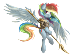Size: 3403x2618 | Tagged: safe, artist:beardie, rainbow dash, pegasus, pony, g4, cigarette, clothes, ear fluff, feather, female, high res, jacket, looking back, simple background, smoking, solo, spear, transparent background, weapon