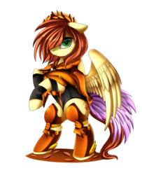 Size: 1910x2354 | Tagged: safe, artist:pridark, oc, oc only, pegasus, pony, armor, bipedal, commission, female, looking at you, mare, rearing, simple background, smiling, solo, transparent background