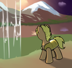 Size: 1787x1692 | Tagged: safe, artist:neuro, oc, oc only, earth pony, pony, armor, guard, solo, waterfall
