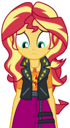 Size: 1127x2048 | Tagged: safe, artist:thebarsection, sunset shimmer, display of affection, equestria girls, g4, my little pony equestria girls: better together, clothes, female, geode of empathy, jacket, leather jacket, magical geodes, sad, simple background, skirt, solo, transparent background
