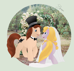 Size: 1280x1221 | Tagged: safe, artist:tanta26, cheval, meadowlark, g1, my little pony tales, female, male, marriage, ship:chevalark, shipping, straight, wedding