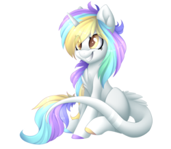 Size: 2279x1979 | Tagged: safe, artist:scarlet-spectrum, oc, oc only, oc:fantasia, oc:smoothie, chest fluff, leonine tail, simple background, sitting, smiling, solo, transparent background