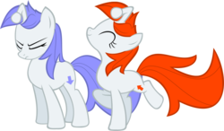 Size: 800x467 | Tagged: safe, artist:anonymousnekodos, oc, oc only, oc:discentia, oc:karma, pony, cutie mark, downvote, duo, female, mare, ponified, reddit, simple background, transparent background, upvote, vector