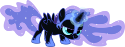 Size: 1548x586 | Tagged: safe, artist:anonymousnekodos, nightmare moon, pony, g4, cute, female, filly, magic, nightmare woon, scrunchy face, simple background, solo, transparent background, vector