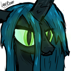 Size: 4000x4000 | Tagged: safe, artist:swoopdoge, queen chrysalis, changeling, changeling queen, g4, female, glowing, glowing eyes, messy mane, slit pupils, solo