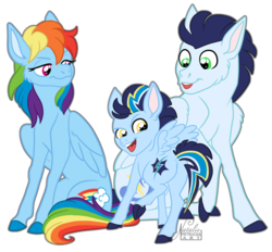 Size: 590x547 | Tagged: safe, artist:nattikay, rainbow dash, soarin', oc, oc:thunderclap, pony, g4, female, male, offspring, parent:rainbow dash, parent:soarin', parents:soarindash, ship:soarindash, shipping, straight