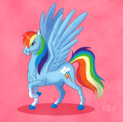 Size: 1000x992 | Tagged: safe, artist:vicnor-lil-corner, rainbow dash, g4, female, hoers, raised hoof, simple background, solo, spread wings, wings