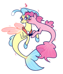 Size: 1425x1688 | Tagged: safe, artist:waackery, pinkie pie, princess skystar, seapony (g4), g4, my little pony: the movie, female, lesbian, seaponified, seapony pinkie pie, ship:skypie, shipping, simple background, species swap, transparent background