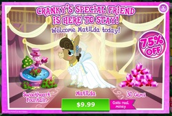 Size: 948x639 | Tagged: safe, gameloft, matilda, donkey, g4, advertisement, beautiful, clothes, costs real money, crack is cheaper, dress, greedloft, implied cranky doodle donkey, introduction card, marriage, wedding, wedding dress