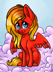 Size: 1300x1765 | Tagged: safe, artist:twixyamber, oc, oc only, oc:sunrise tune, pegasus, pony, cloud, female, glasses, mare, sitting, solo