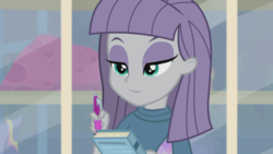 Size: 1920x1080 | Tagged: safe, edit, edited screencap, screencap, maud pie, equestria girls, g4, my little pony equestria girls: better together, school of rock, book, female, happy, inverted mouth, smiling, solo