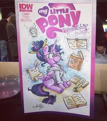 Size: 1080x1224 | Tagged: safe, artist:katie cook, idw, twilight sparkle, alicorn, pony, g4, book, comic cover, magic, smiling, traditional art, twilight sparkle (alicorn)