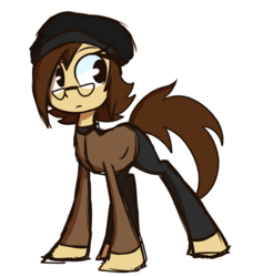 Size: 1130x1238 | Tagged: safe, artist:lilboulder, oc, oc only, oc:charlie, earth pony, pony, clothes, female, glasses, hat, mare, pants, simple background, solo, white background