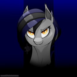 Size: 2000x2000 | Tagged: safe, artist:mercurial64, oc, oc only, oc:night shade, bat pony, pony, bat pony oc, bust, evil, fangs, female, high res, mare, portrait, simple background, solo