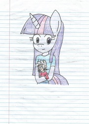 Size: 1275x1769 | Tagged: safe, artist:shawnventura, twilight sparkle, oc, anthro, g4, lined paper, plushie, traditional art