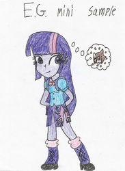 Size: 1403x1914 | Tagged: safe, artist:shawnventura, twilight sparkle, oc, equestria girls, g4, thought bubble, traditional art