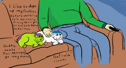 Size: 1268x692 | Tagged: safe, artist:anonymous, fluffy pony, human, couch, drugs, high, hugbox, marijuana, stoned