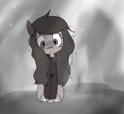 Size: 2004x1848 | Tagged: safe, artist:cheerishyourlife, oc, oc only, oc:nonna, earth pony, pony, clothes, cold, looking down, shivering, sitting, snow, solo, sweater