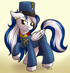 Size: 1219x1280 | Tagged: safe, artist:sugaryviolet, oc, oc only, oc:jet stream, earth pony, pegasus, pony, austro-hungarian, clothes, commission, ear piercing, earring, female, hat, jewelry, mare, medal, pants, piercing, shirt, solo, uniform
