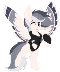 Size: 2280x2712 | Tagged: safe, artist:beashay, oc, oc only, oc:teddy cobalt, pegasus, pony, clothes, colored wings, female, high res, hoodie, mare, multicolored wings, one eye closed, simple background, solo, transparent background, wink