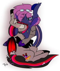 Size: 2589x3046 | Tagged: safe, artist:cottonbreeze, oc, oc only, oc:bitmaker, bat pony, pony, commission, cuddling, high res, simple background, transparent background