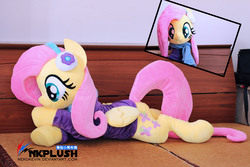 Size: 5184x3456 | Tagged: safe, artist:nekokevin, fluttershy, pegasus, pony, g4, absurd resolution, clothes, commission, cute, earmuffs, female, irl, mare, photo, plushie, scarf, shyabetes, solo